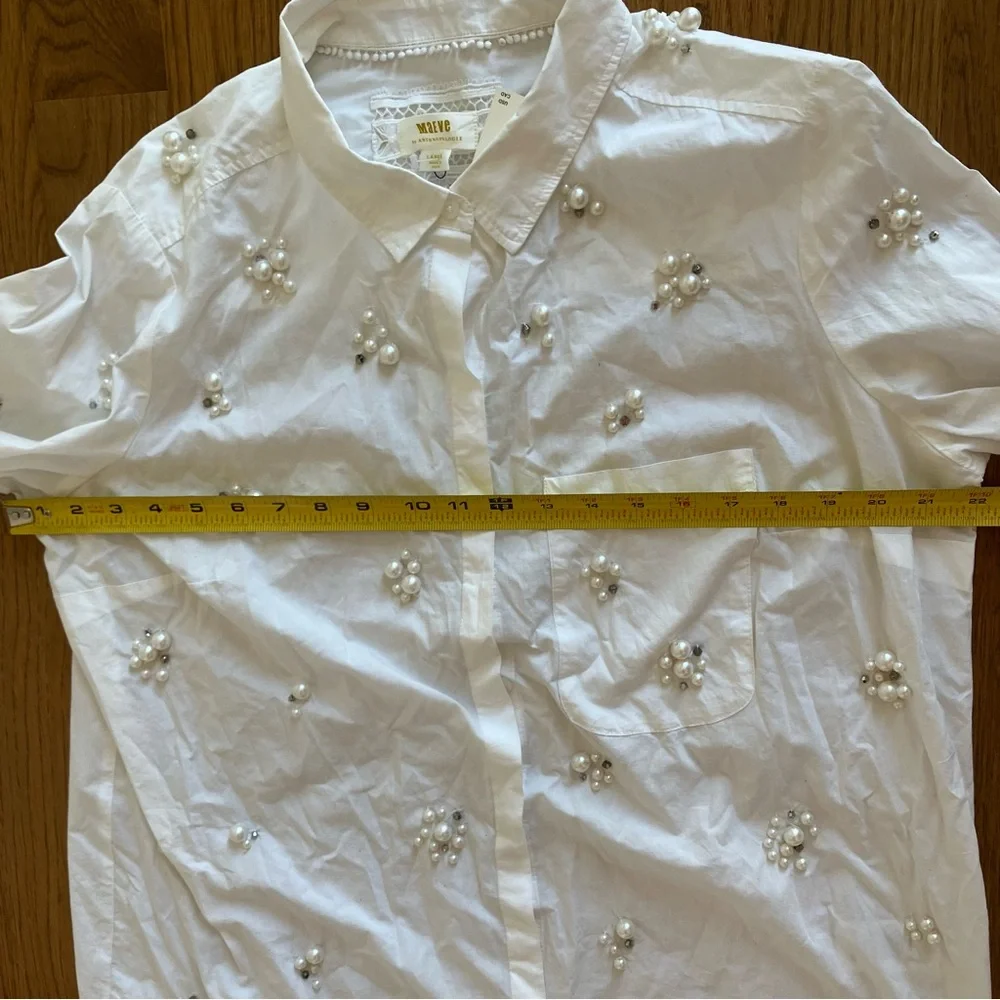 NWT Maeve Anthropologie Shirt Women's Large Bennet Pearl Embellished White - Picture 8 of 11
